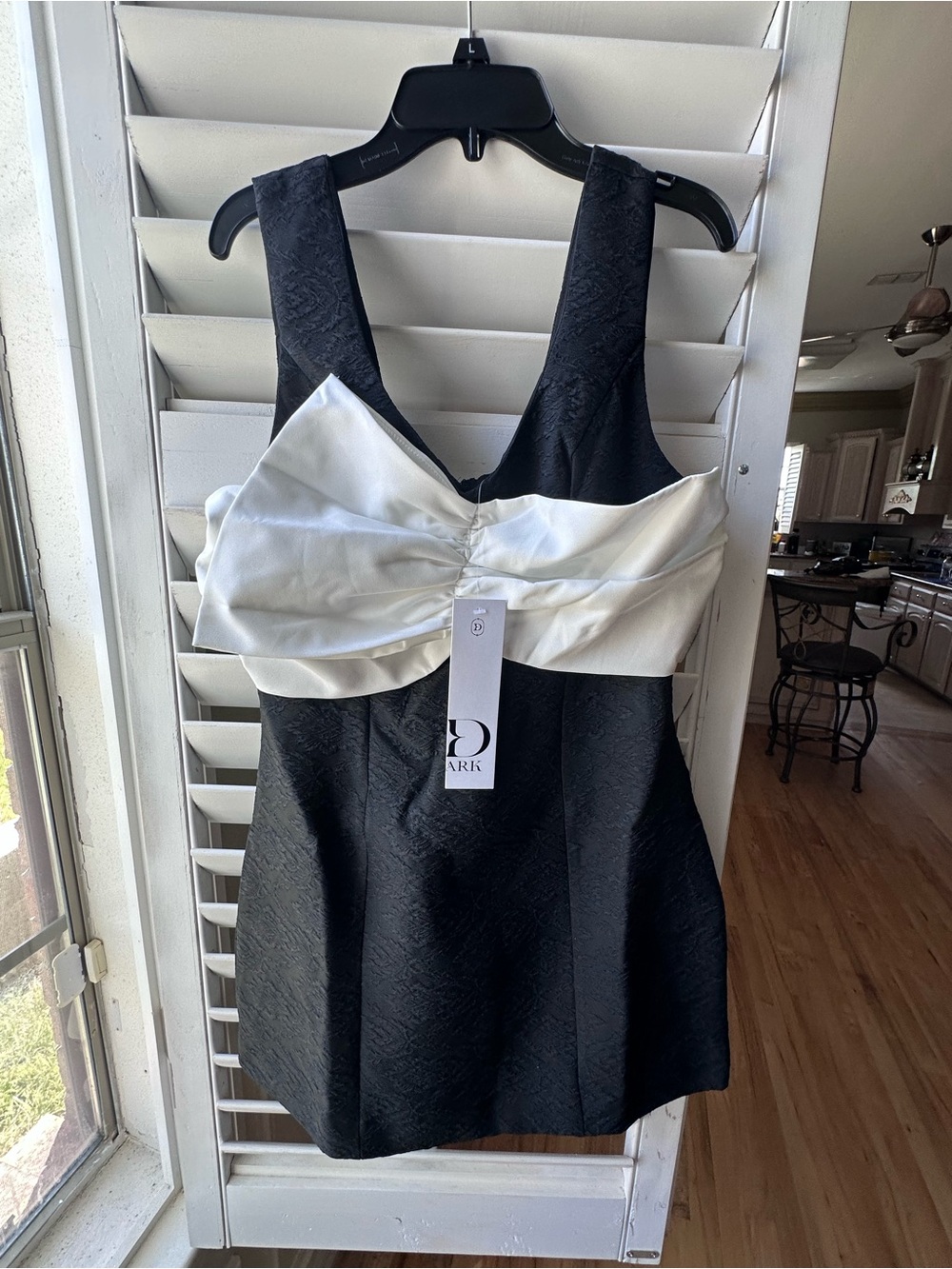 Black and White Mini Dress with Satin Bow Detail